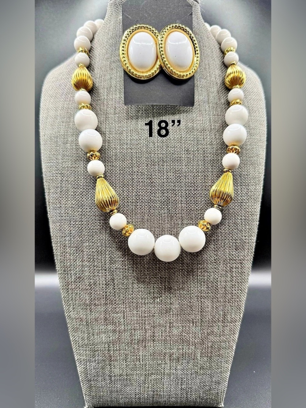 White Beaded Necklace & Earrings